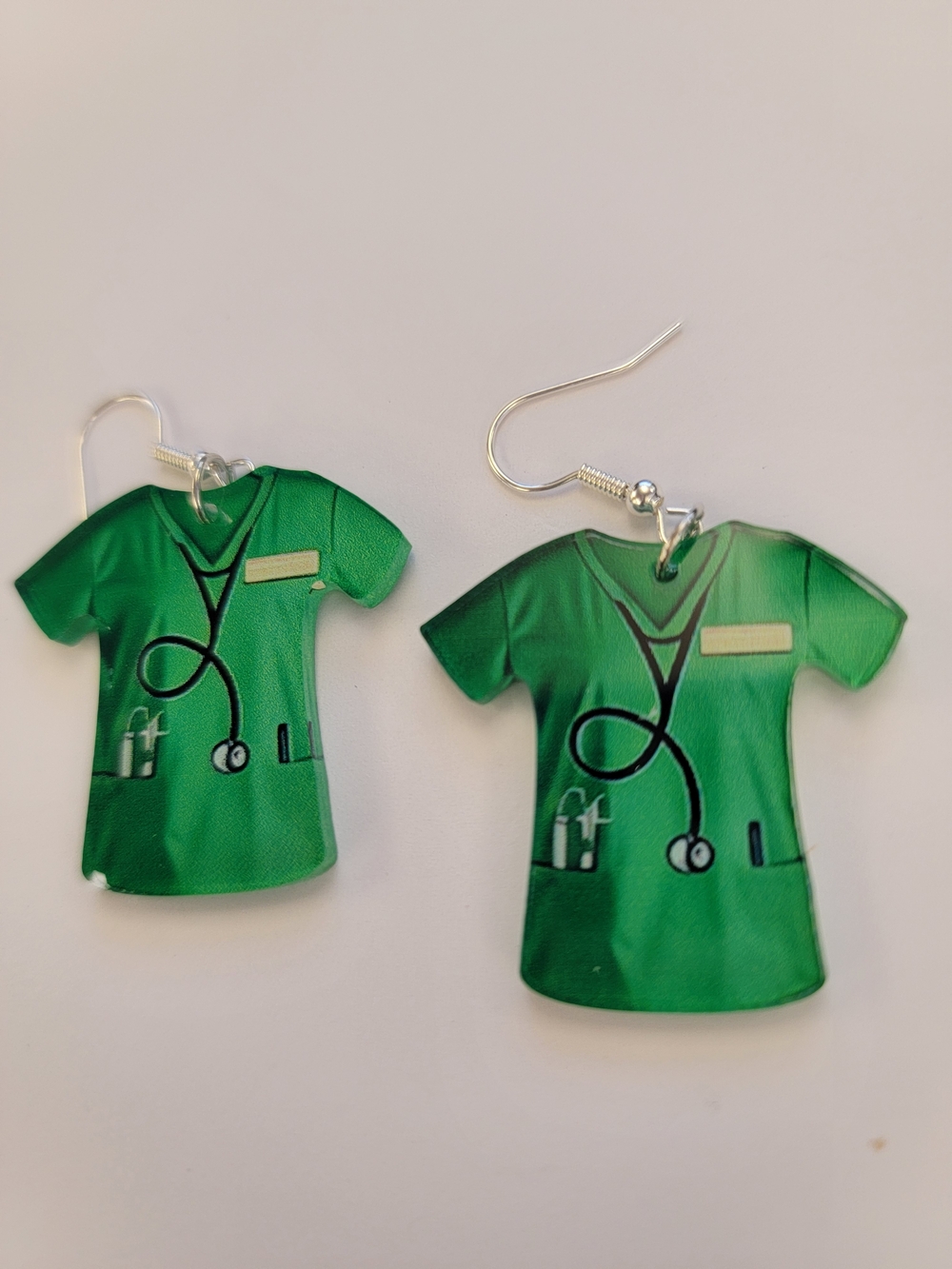 Green Nurse Scrub Top Stethoscope Earrings